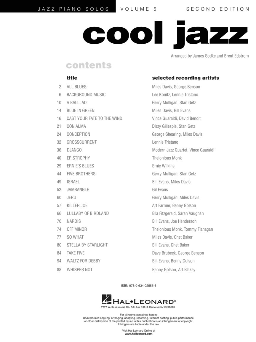 Cool Jazz - Jazz Piano Solos Series Volume 5 Book