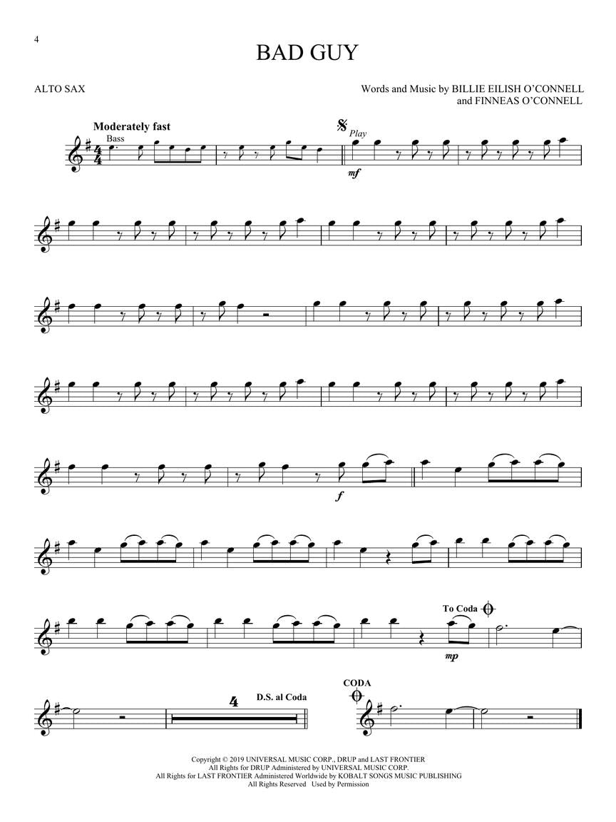 Billie Eilish For Alto Saxophone Play Along Book/Ola
