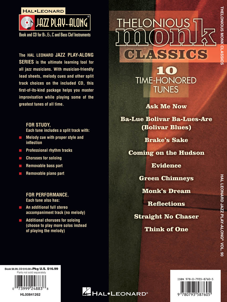 Thelonious Monk Classics - Jazz Play Along Book/Cd