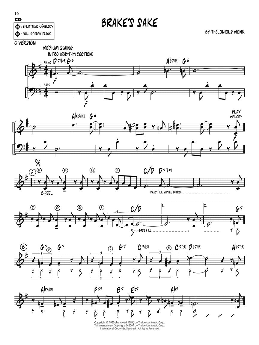 Thelonious Monk Classics - Jazz Play Along Book/Cd