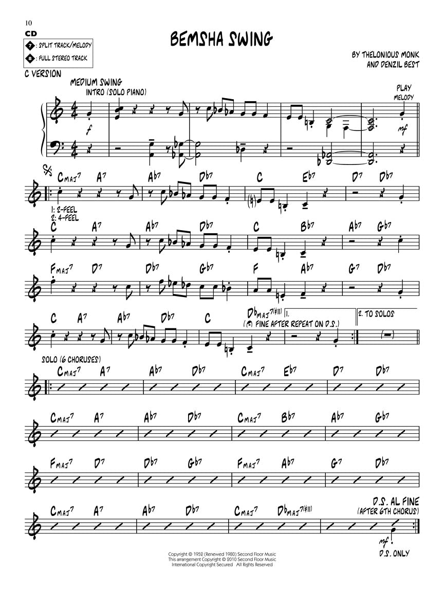Thelonious Monk Favourites - Jazz Play Along Volume 91 Book