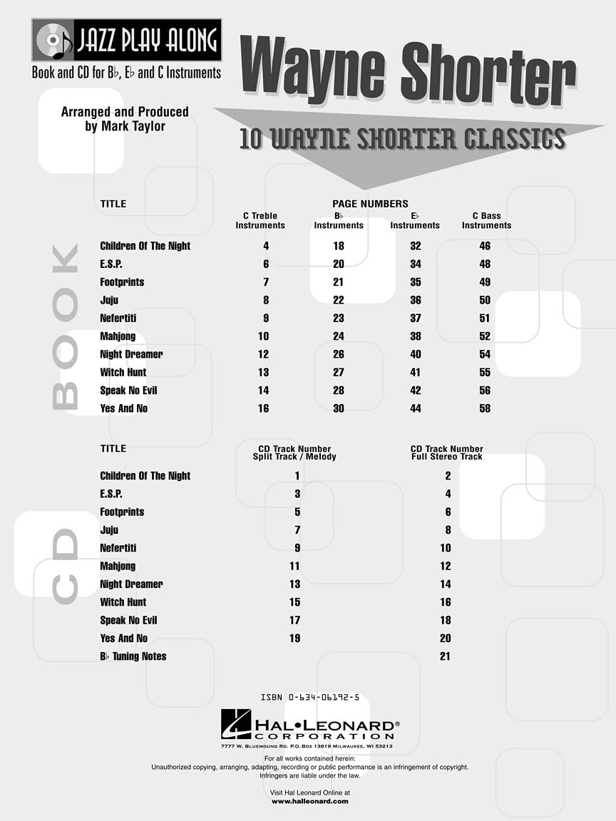Wayne Shorter - Jazz Play Along Volume 22 Book/Cd