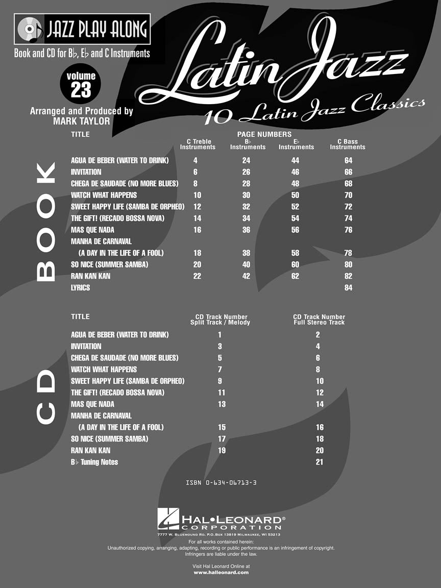 Latin Jazz - Play Along Volume 23 Book/Cd