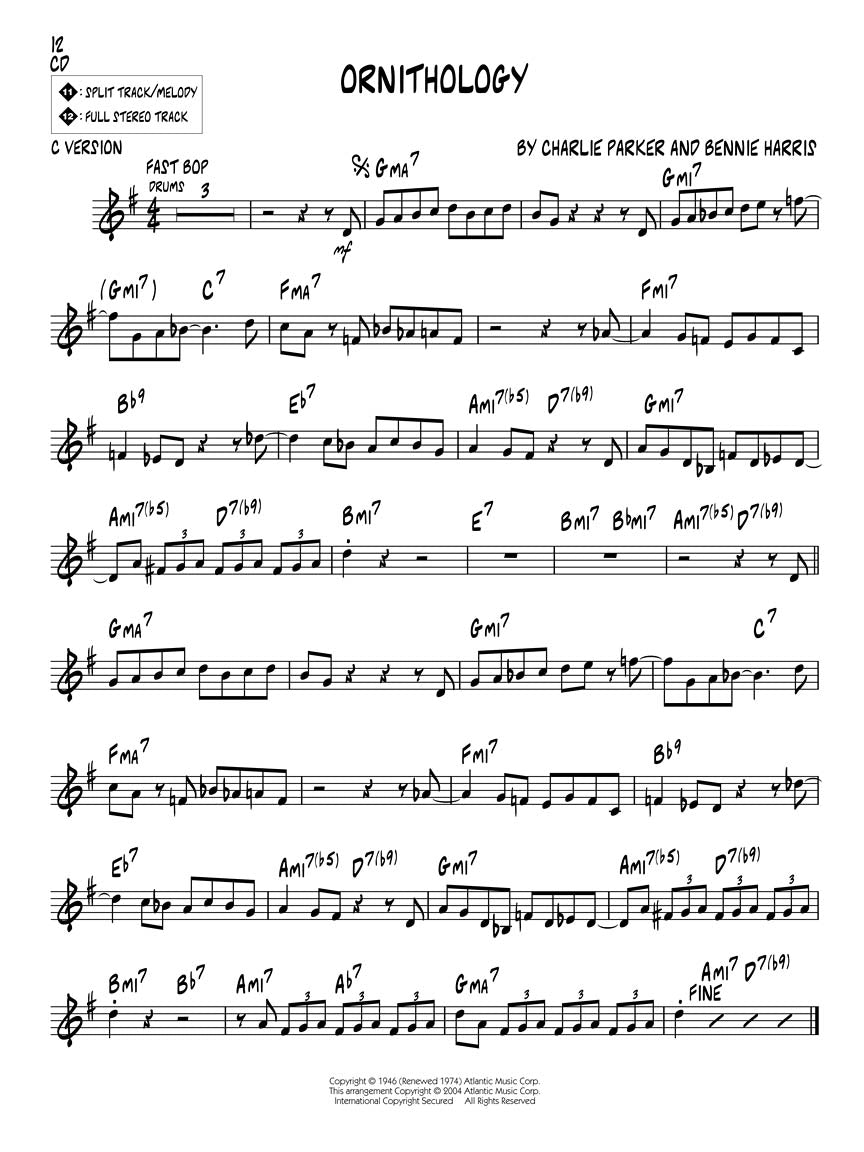Charlie Parker - Jazz Play Along Volume 26 Book/Cd