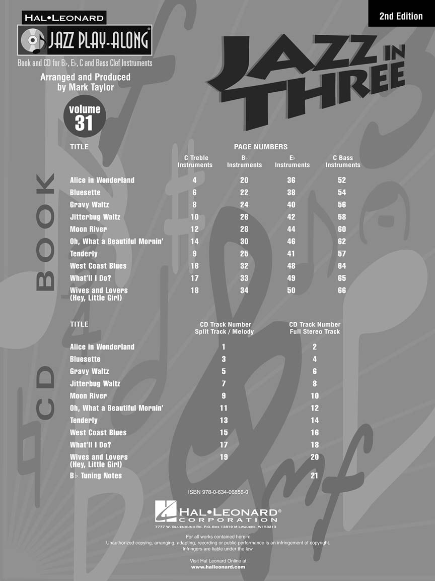 Jazz In Three - Jazz Play Along Volume 31 Book/Cd