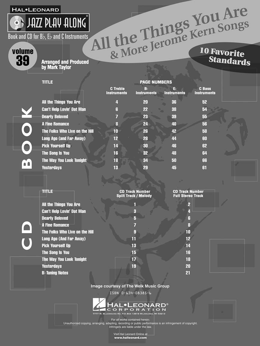 Jerome Kern - Jazz Play Along Volume 39 Book/Cd