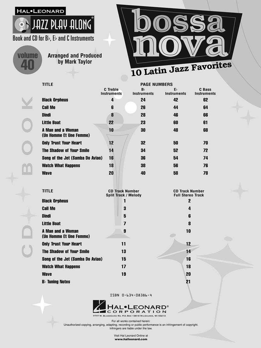 Bossa Nova Jazz Play Along Volume 40 Book/Cd