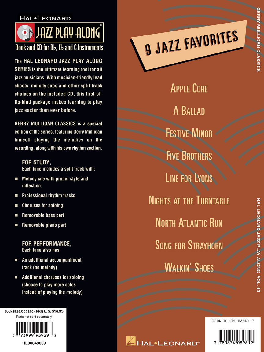 Gerry Mulligan Classics - Jazz Play Along Volume 43 Book