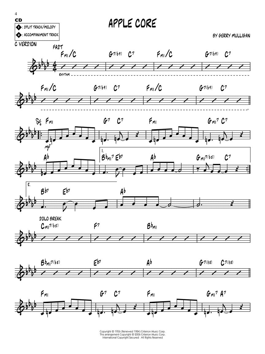 Gerry Mulligan Classics - Jazz Play Along Volume 43 Book
