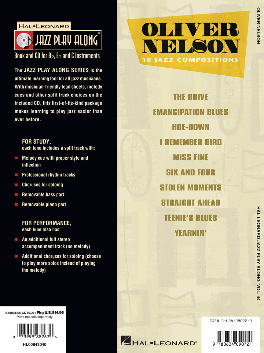 Oliver Nelson Jazz Play Along Volume 44 Book/Cd