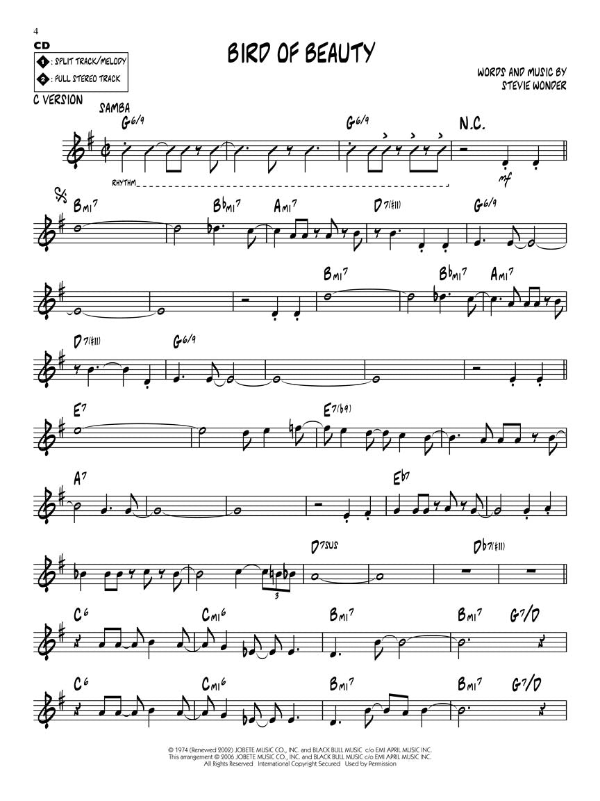 Stevie Wonder Jazz Play Along Volume 52 Book/Cd