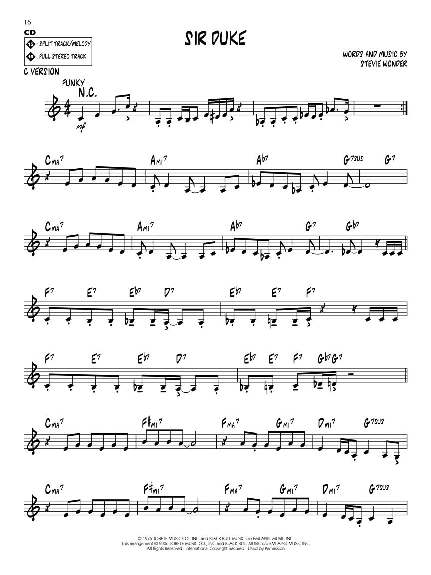 Stevie Wonder Jazz Play Along Volume 52 Book/Cd