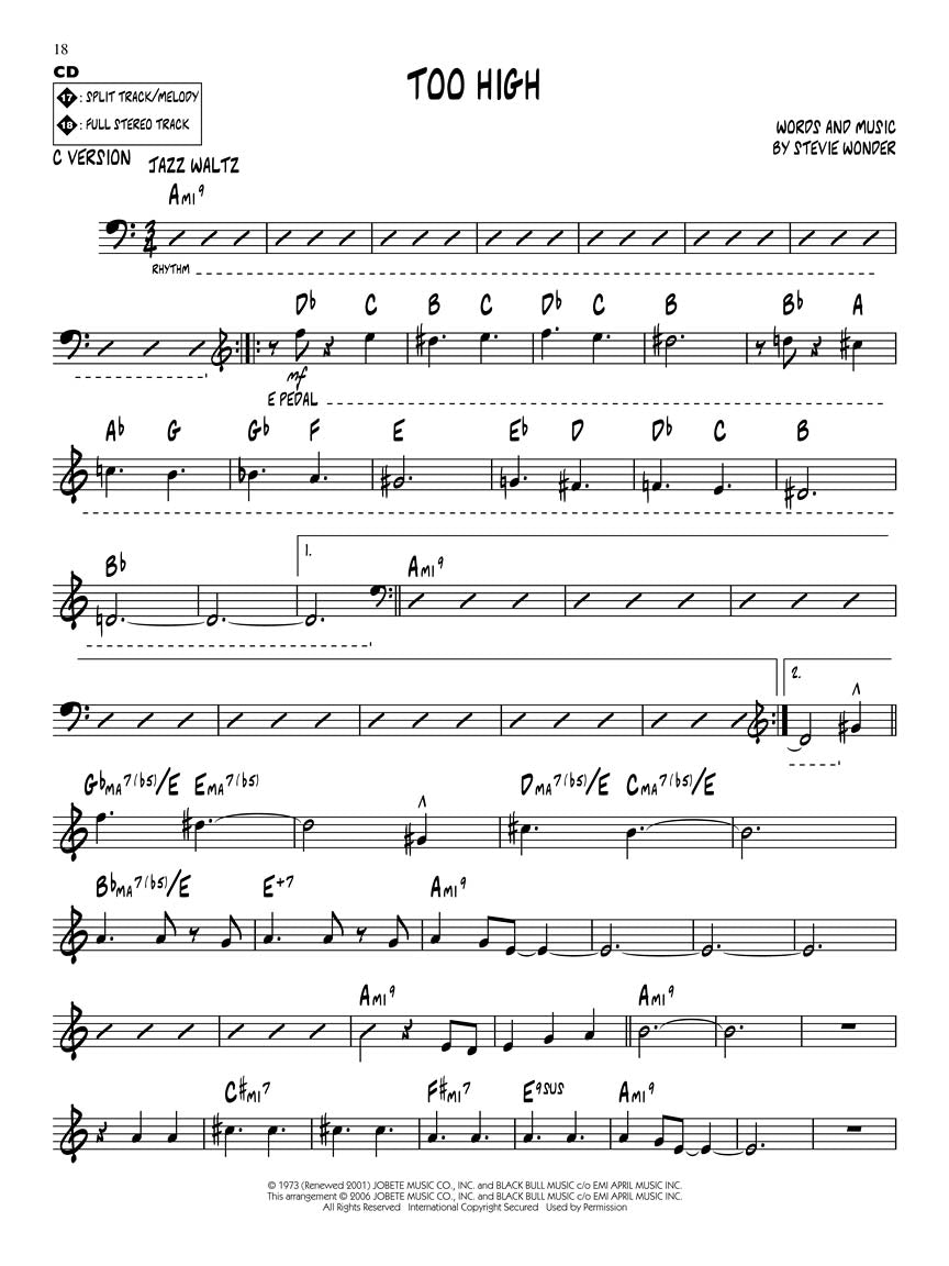 Stevie Wonder Jazz Play Along Volume 52 Book/Cd