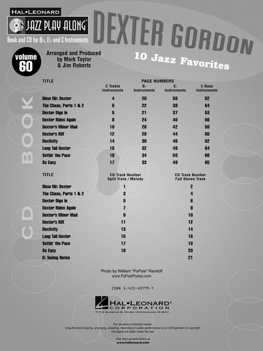 Dexter Gordon - Jazz Play Along Volume 60 Book/Cd