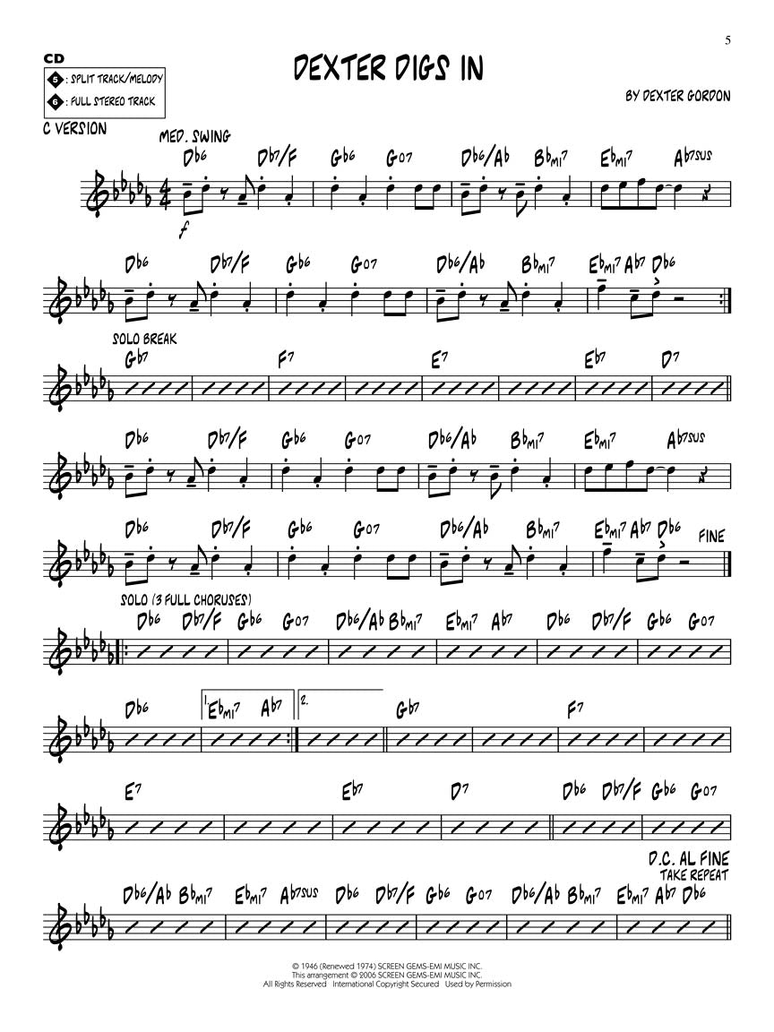 Dexter Gordon - Jazz Play Along Volume 60 Book/Cd