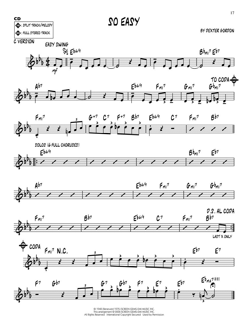 Dexter Gordon - Jazz Play Along Volume 60 Book/Cd