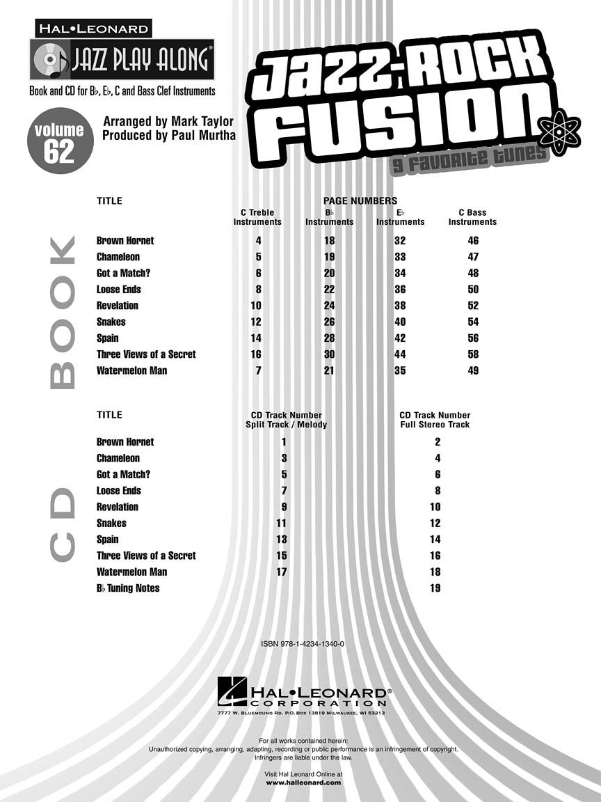 Jazz Rock Fusion - Jazz Play Along Volume 62 Book/Cd