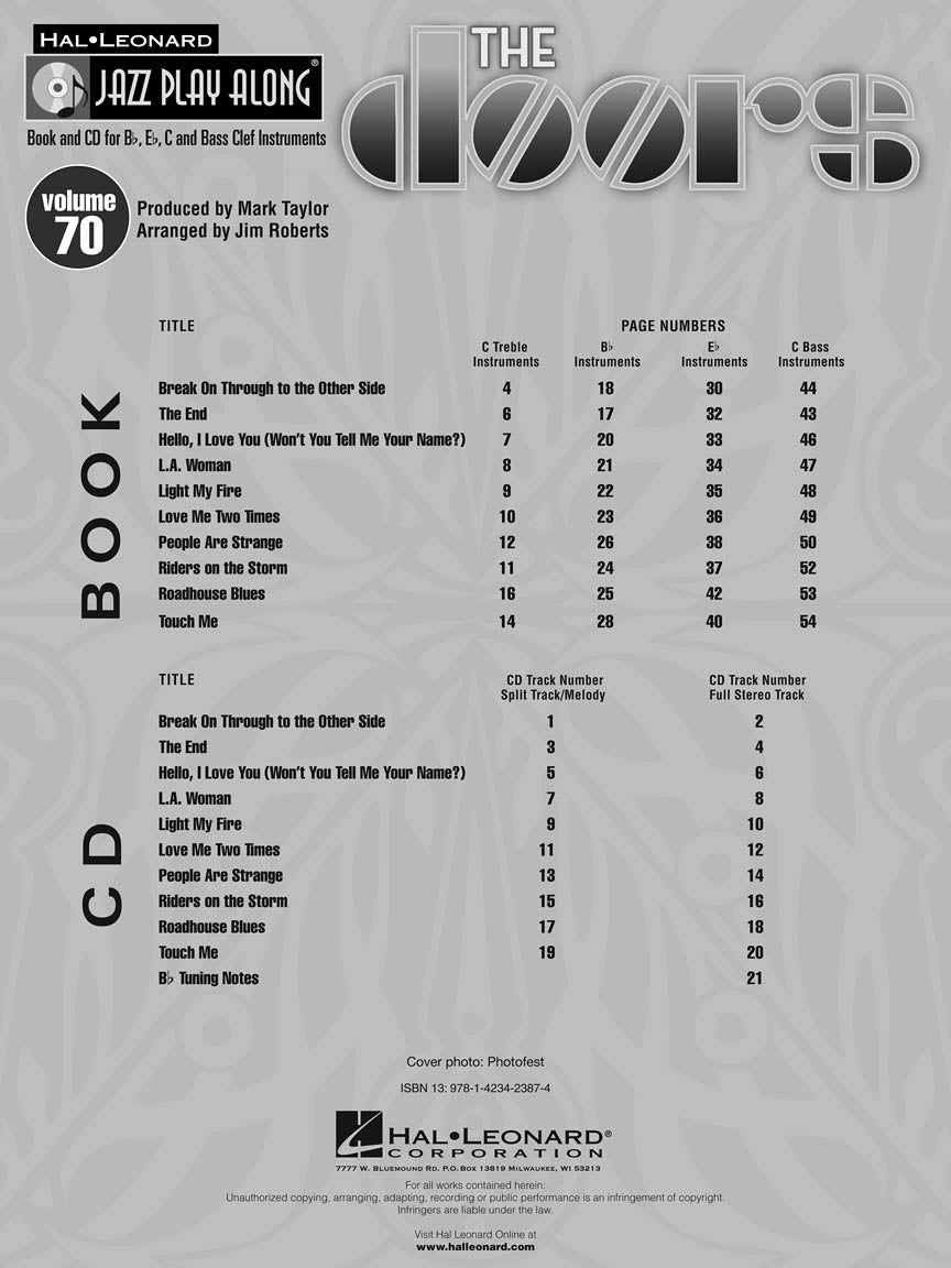 The Doors - Jazz Play Along Volume 70 Book/Cd