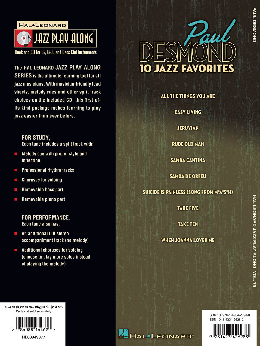Paul Desmond - Jazz Play Along Volume 75 Book/Cd