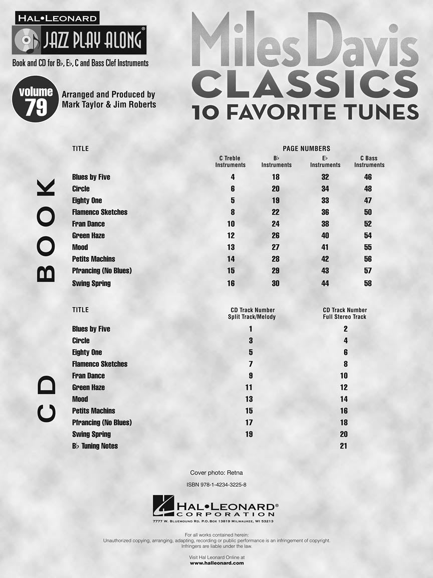 Miles Davis Classics - Jazz Play Along Volume 79 Book/Cd