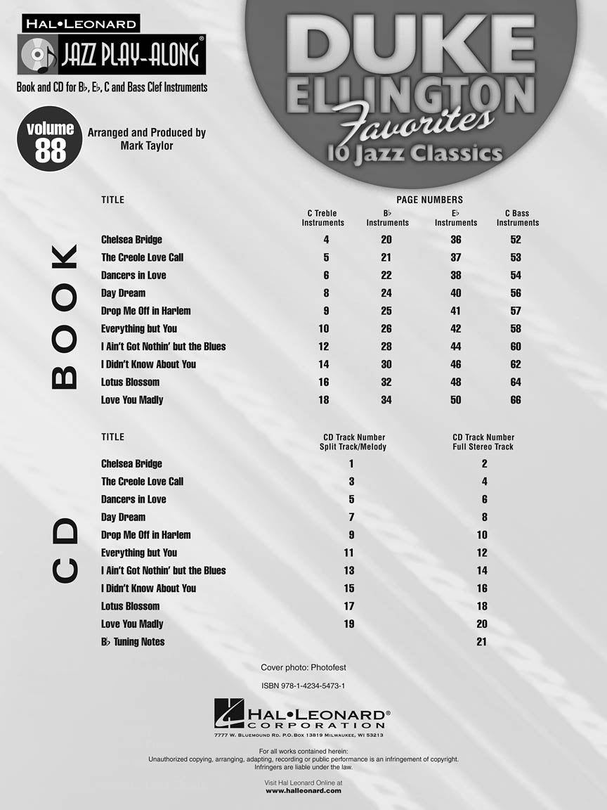 Duke Ellington Favourites Jazz Play Along Volume 88 Book/Cd
