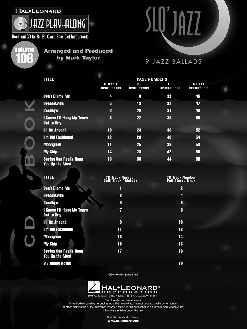 Slo' Jazz - Jazz Play Along Volume 106 Book/Cd