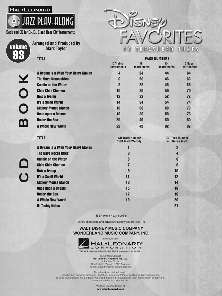 Disney Favorites - Jazz Play Along Volume 93 Book/Cd