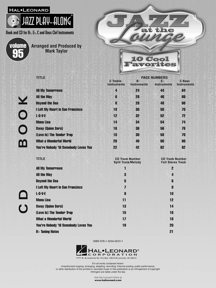 Jazz At The Lounge - Jazz Play Along Volume 95 Book/Cd
