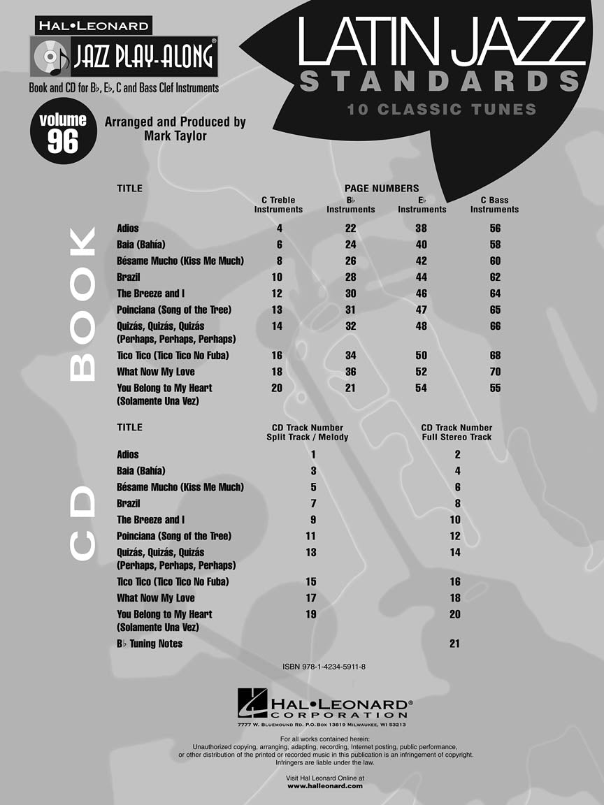 Latin Jazz Standards - Jazz Play Along Volume 96 Book/Cd