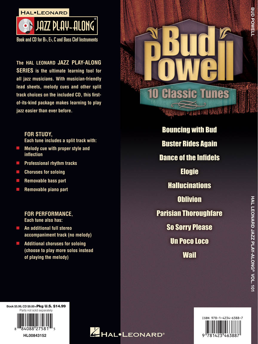Bud Powell - Jazz Play Along Volume 101 Book/Cd