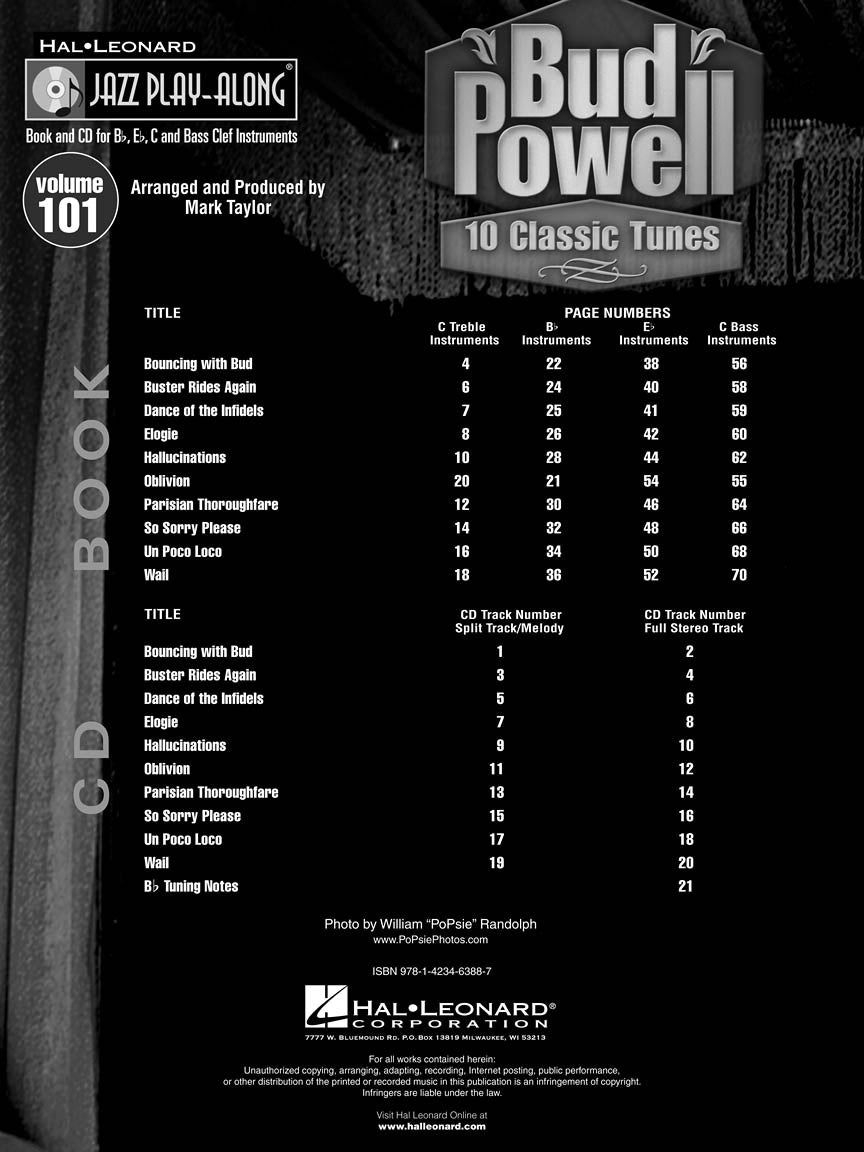 Bud Powell - Jazz Play Along Volume 101 Book/Cd