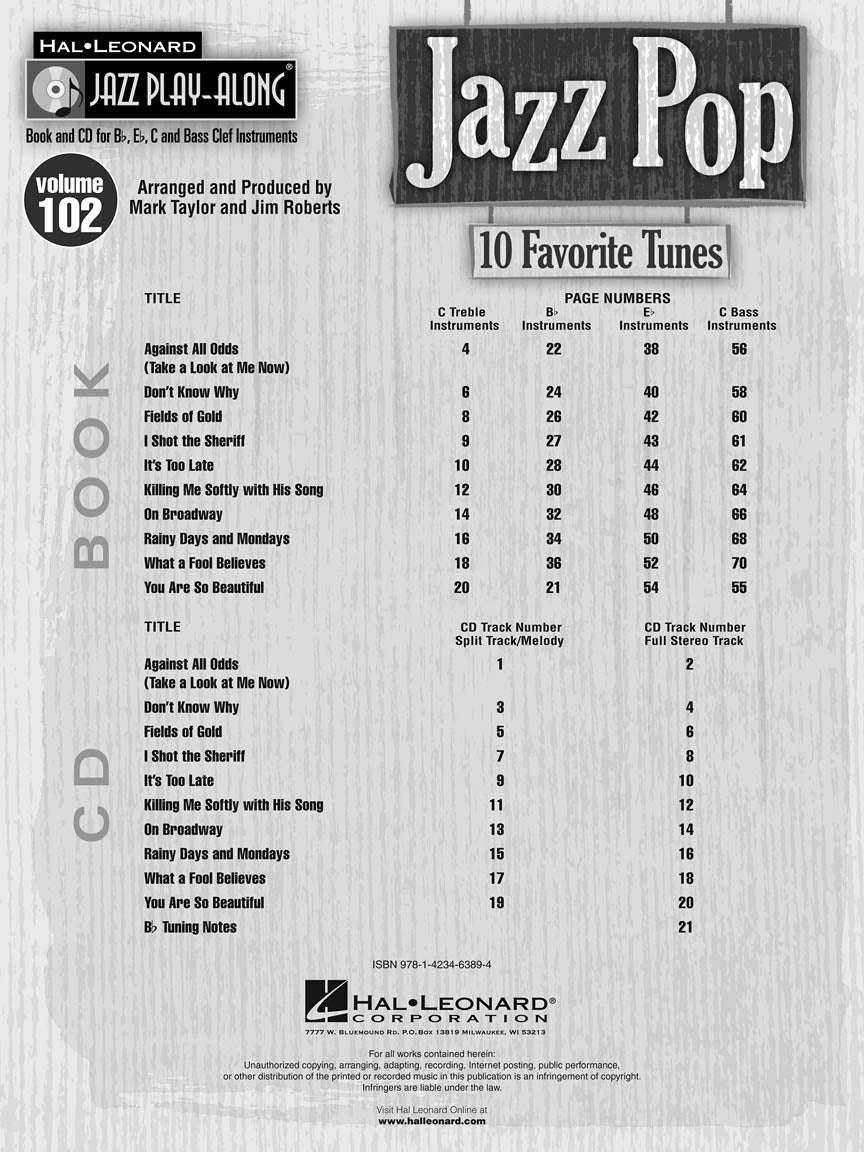 Jazz Pop - Jazz Play Along Volume 102 Book/Cd
