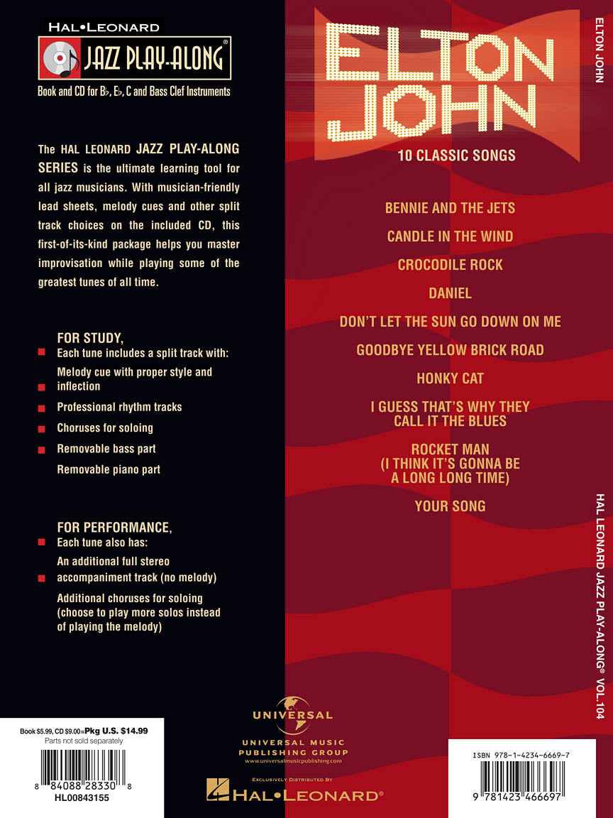 Elton John - Jazz Play Along Volume 104 Book/Cd