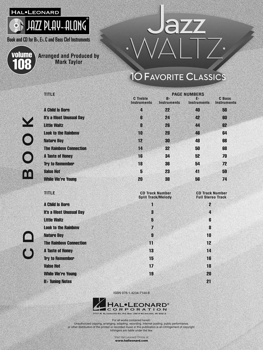 Jazz Waltz - Jazz Play Along Volume 108 Book/Cd