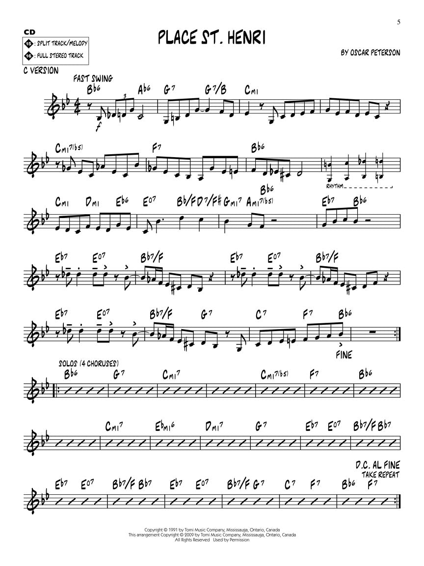 Oscar Peterson - Jazz Play Along Volume 109 Book/Cd