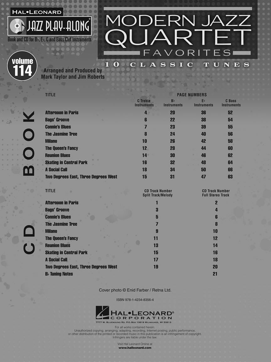 Modern Jazz Quartets - Jazz Play Along Volume 114 Book/Cd