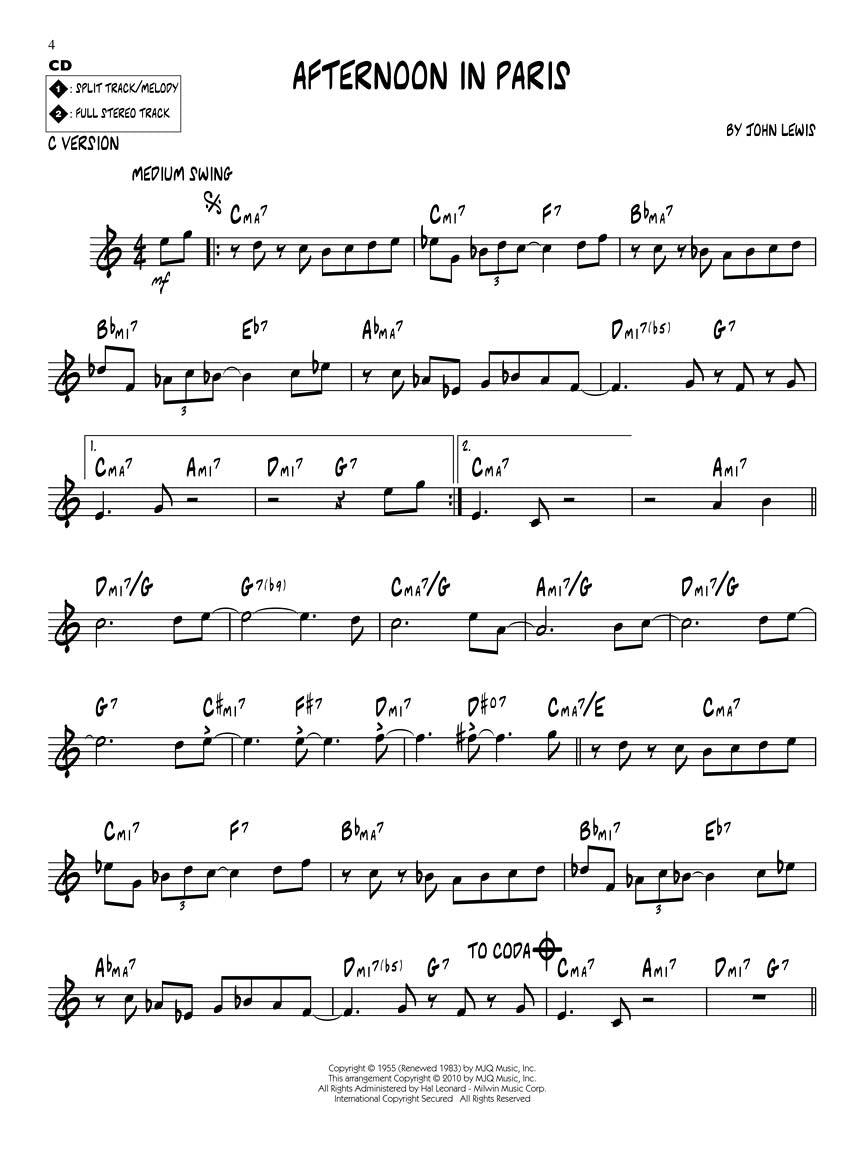 Modern Jazz Quartets - Jazz Play Along Volume 114 Book/Cd