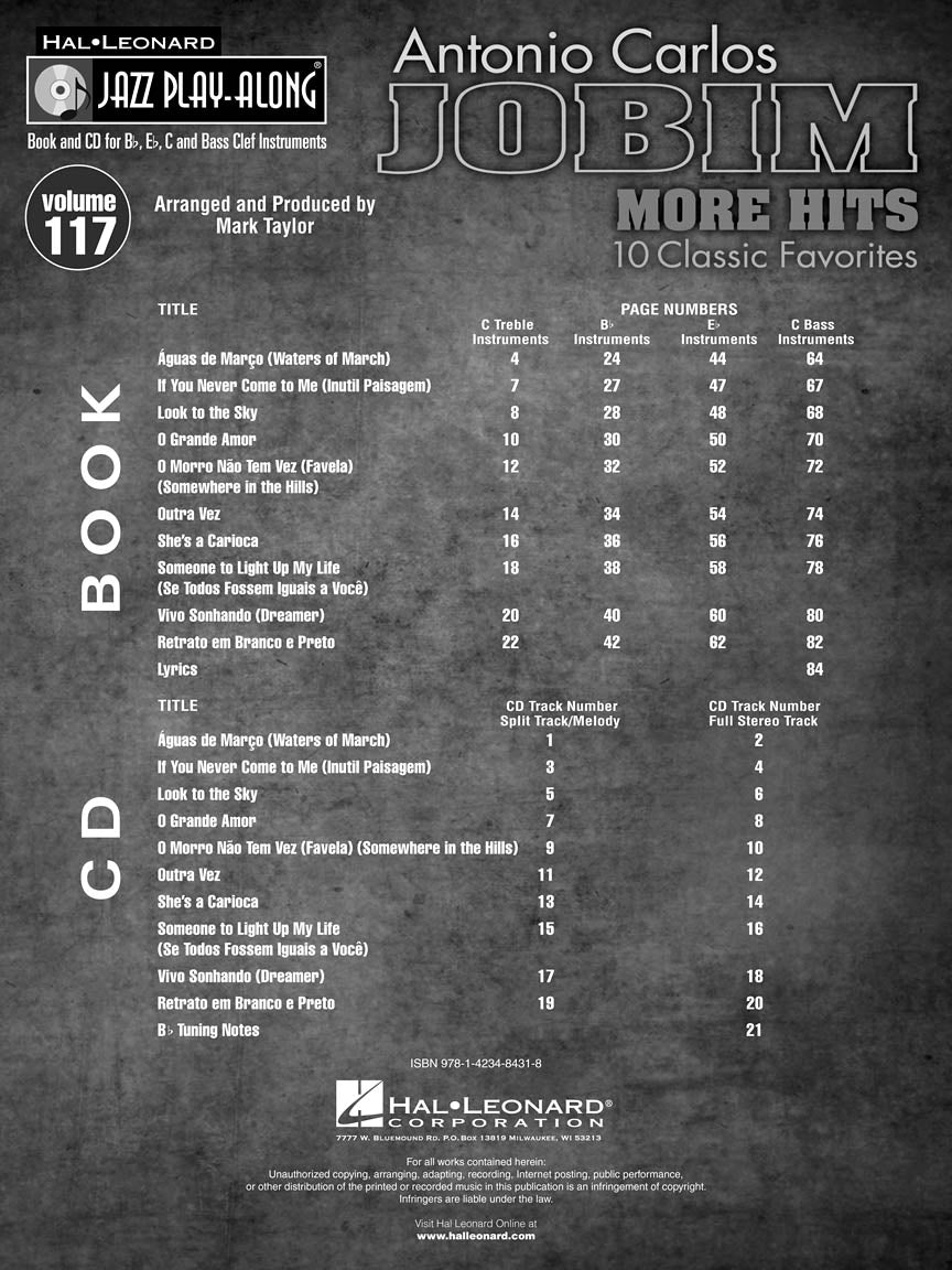 More Hits Antonio Carlos Jobim - Jazz Play Along Volume 117 Book/Cd