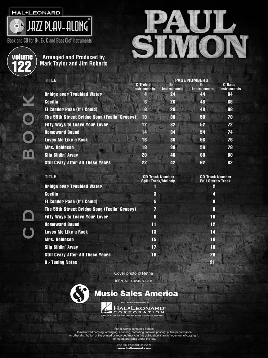 Paul Simon - Jazz Play Along Volume 122 Book/Cd