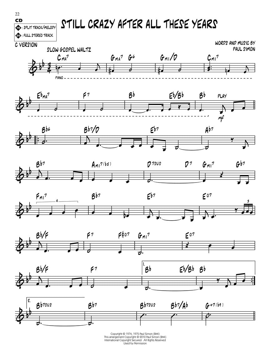 Paul Simon - Jazz Play Along Volume 122 Book/Cd