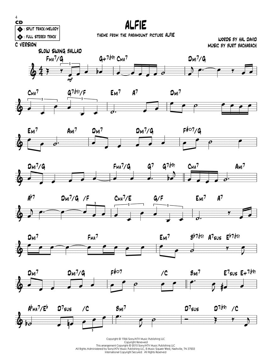 Bacharach & David - Jazz Play Along Volume 123 Book/Cd