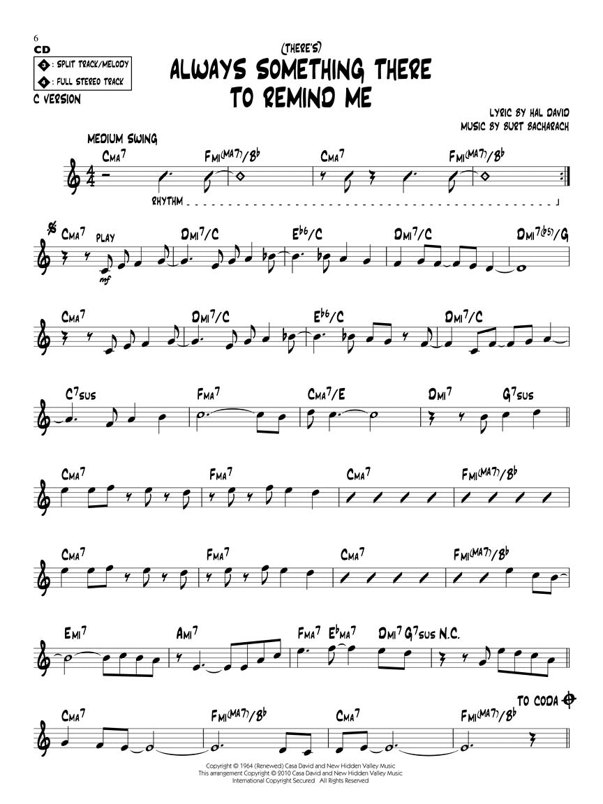 Bacharach & David - Jazz Play Along Volume 123 Book/Cd