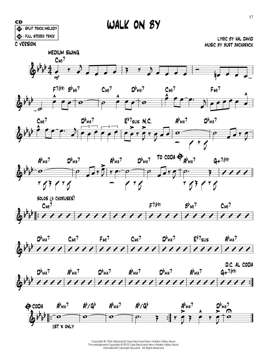 Bacharach & David - Jazz Play Along Volume 123 Book/Cd