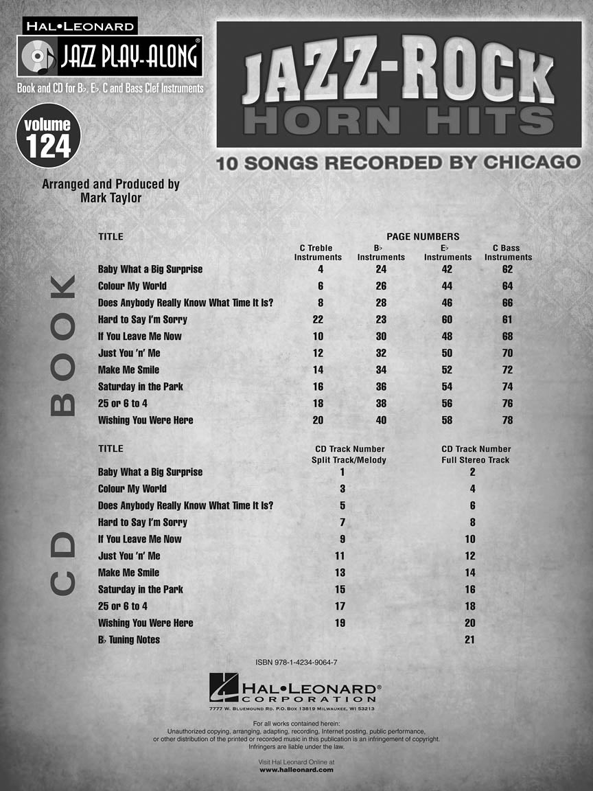 Jazz-Rock Horn Hits - Jazz Play Along Volume 124 Book/Cd