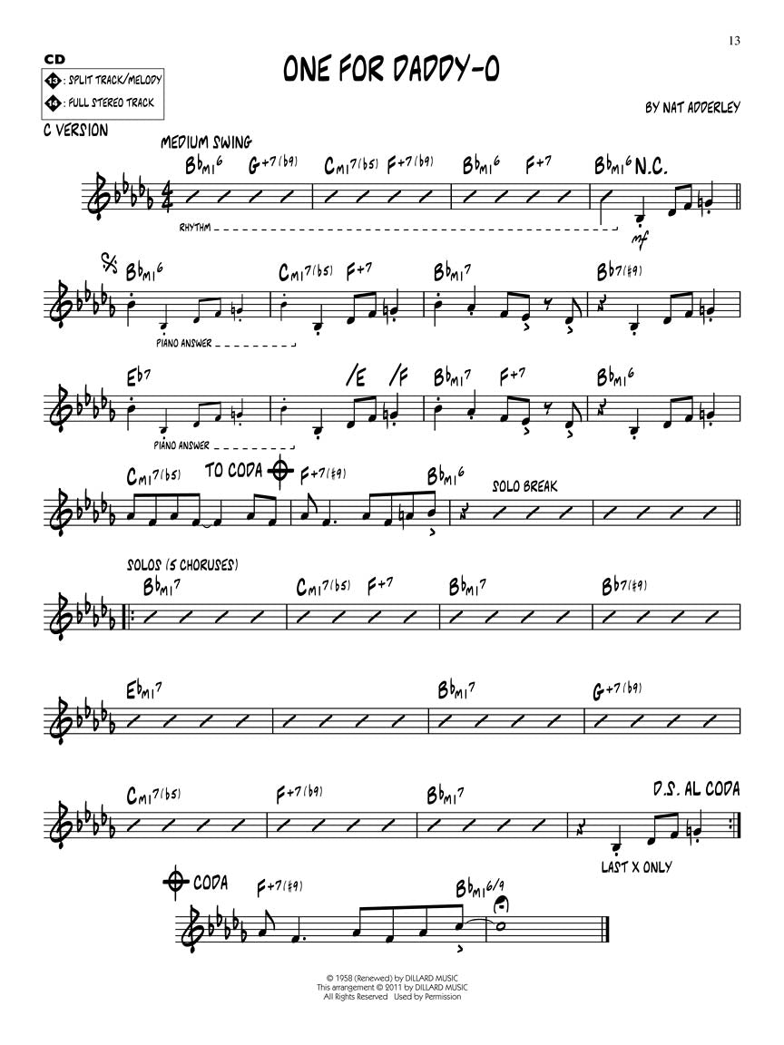 Nat Adderley - Jazz Play Along Volume 136 Book/Cd