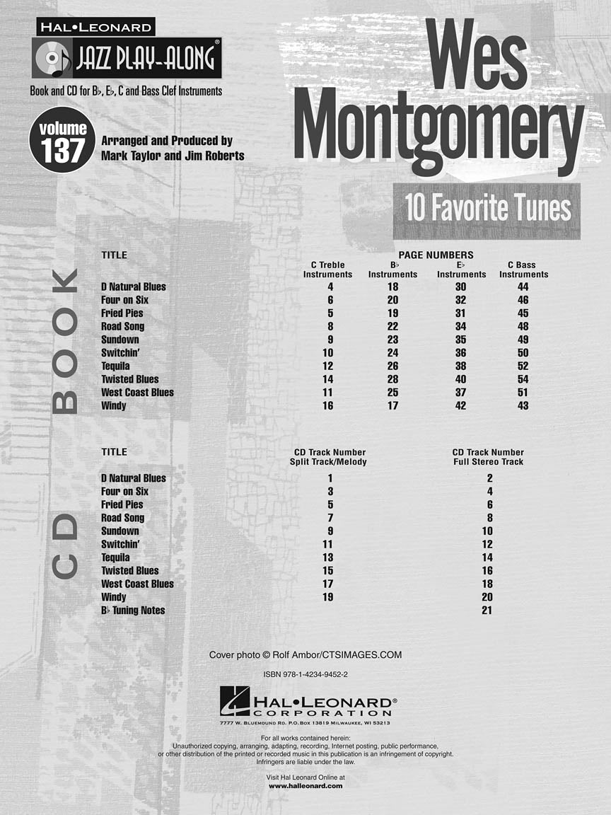 Wes Montgomery - Jazz Play Along Volume 137 Book/Cd
