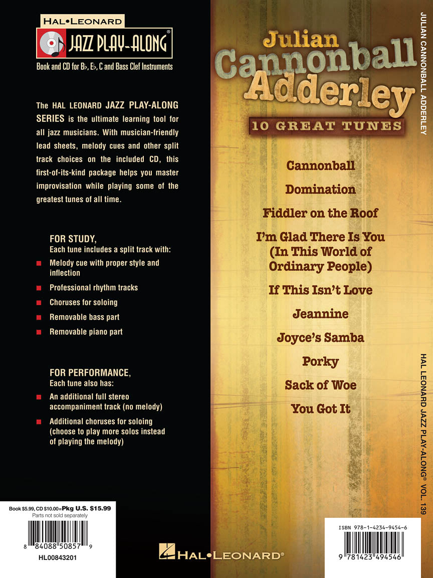 Cannonball Adderley - Jazz Play Along Volume 139 Book/Cd