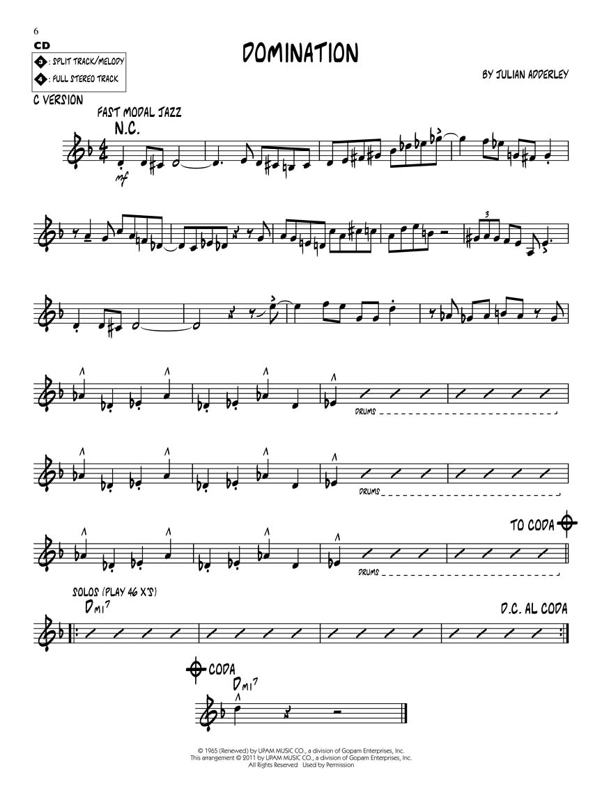 Cannonball Adderley - Jazz Play Along Volume 139 Book/Cd