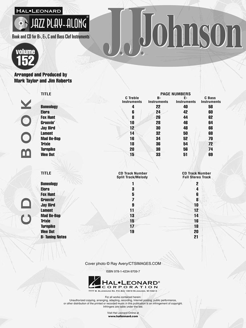 JJ Johnson - Jazz Play Along Volume 152 Book/Cd