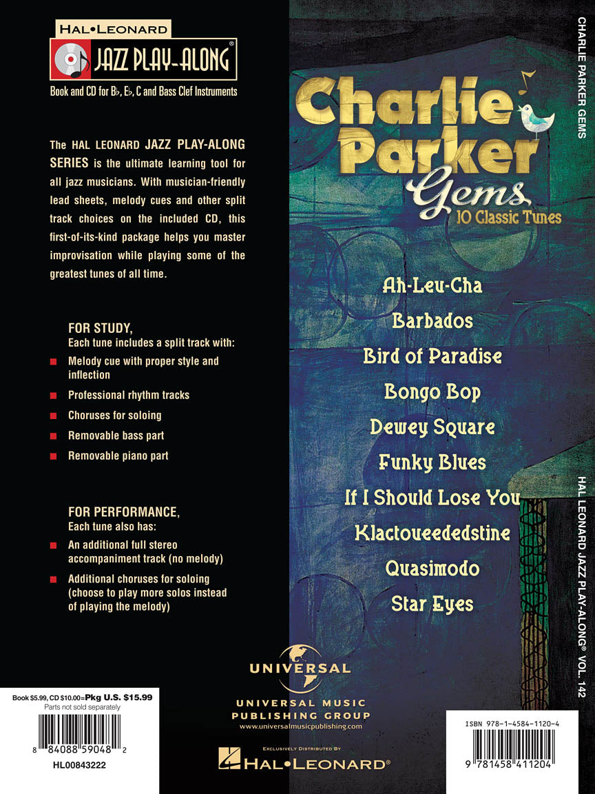 Charlie Parker Gems - Jazz Play Along Volume 142 Book/Cd